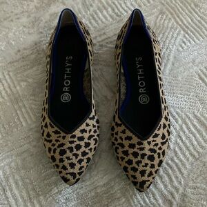 The Point Rothy's Tan and Black Flats with Animal Print leopard print